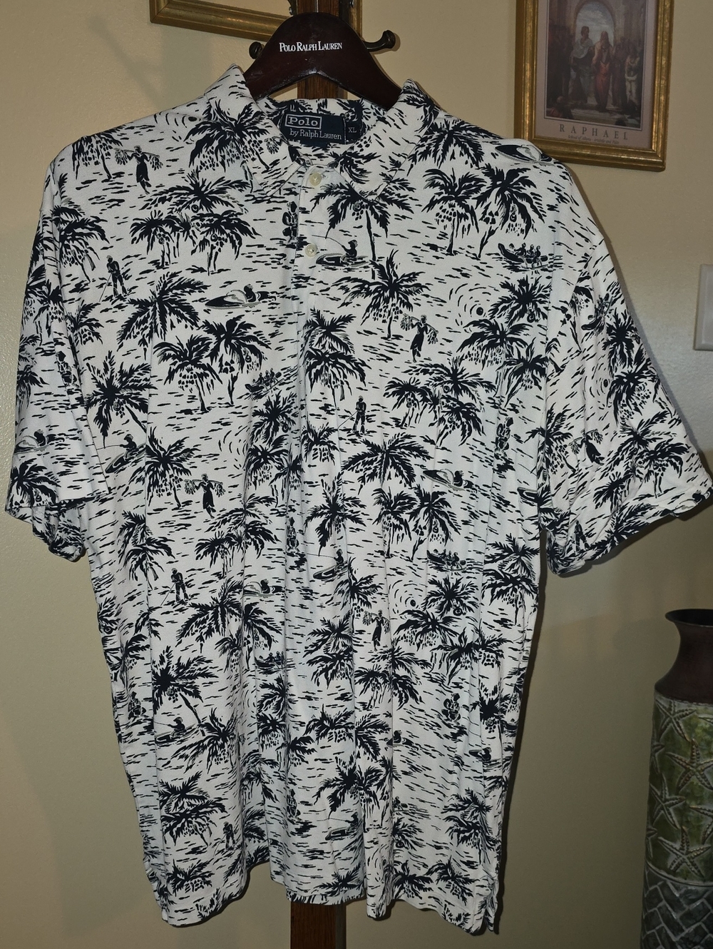 Polo by Ralph Lauren White Polo with Black Tropical Palm Print
